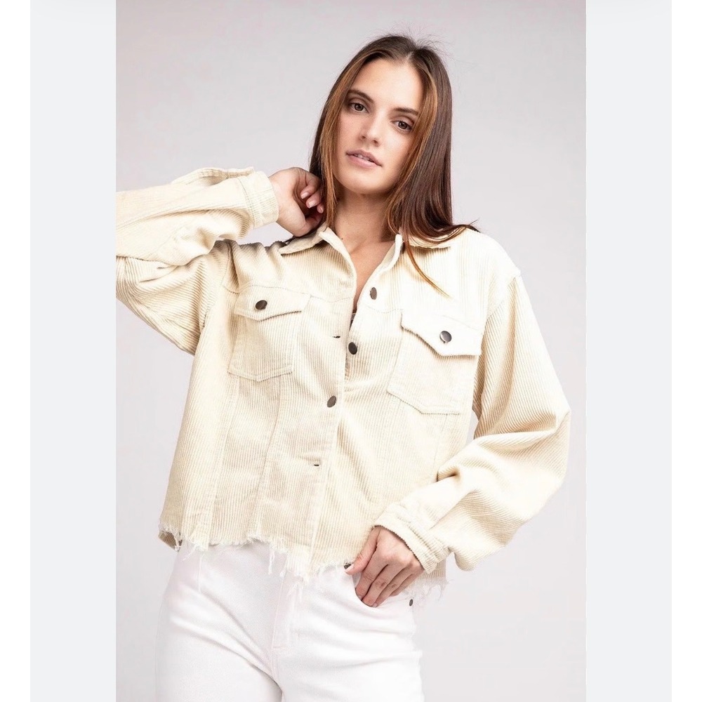 POL Cream Corduroy Button-Front Jacket